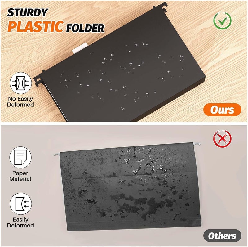 SHUTEX Extra Capacity Legal Size Plastic Hanging File Folders,12 Pack Reinforced Legal Size Hanging Folder with Heavy Duty 2 Inch Expansion,Filing Cabinet Folders,for Bulky Files, Medical Charts,Black - Image 2